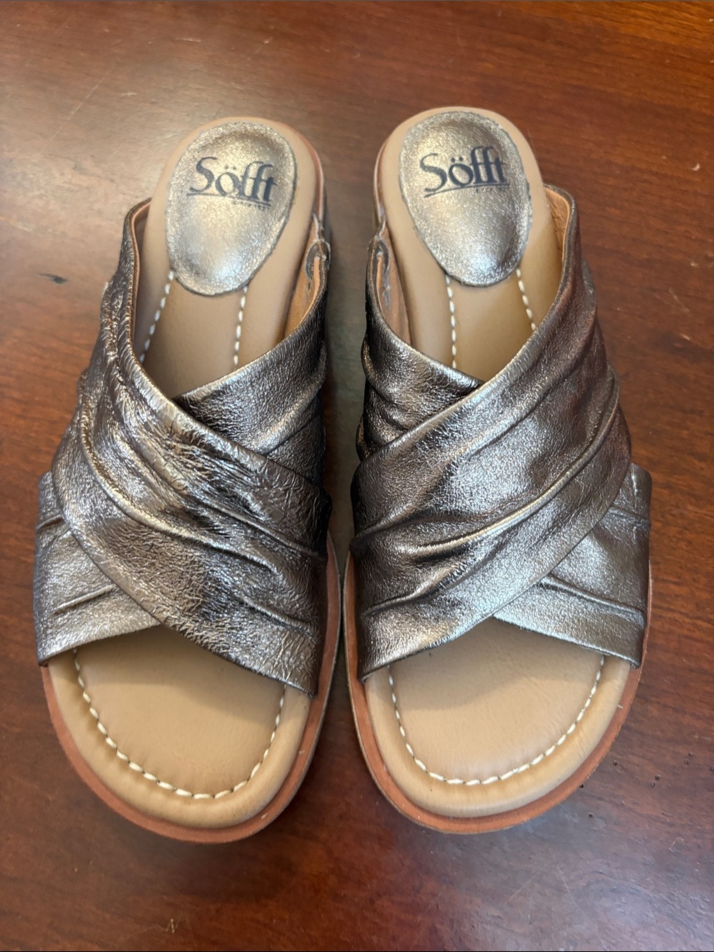Sofft Metallic Bronze Crossband Slide Mules